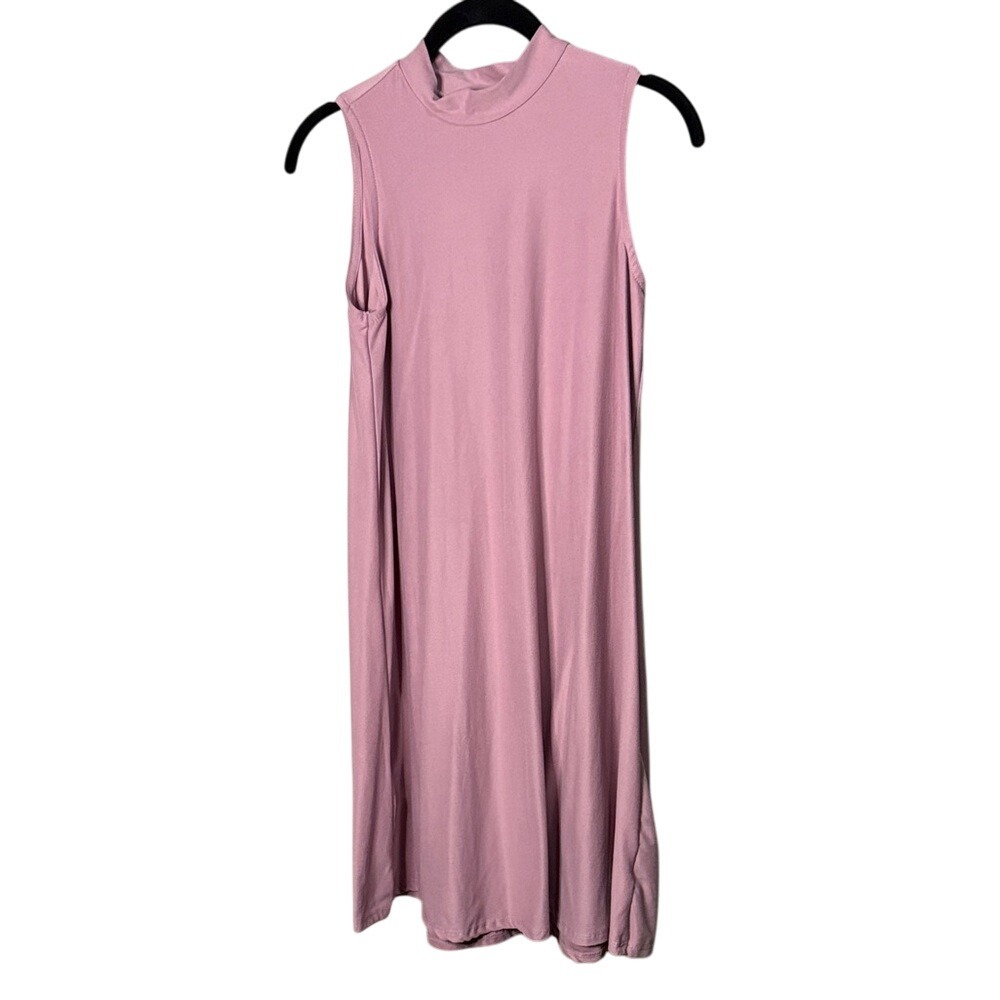 Pink Rose Mock Neck Sleeveless Midi Dress Casual Mauve Dress